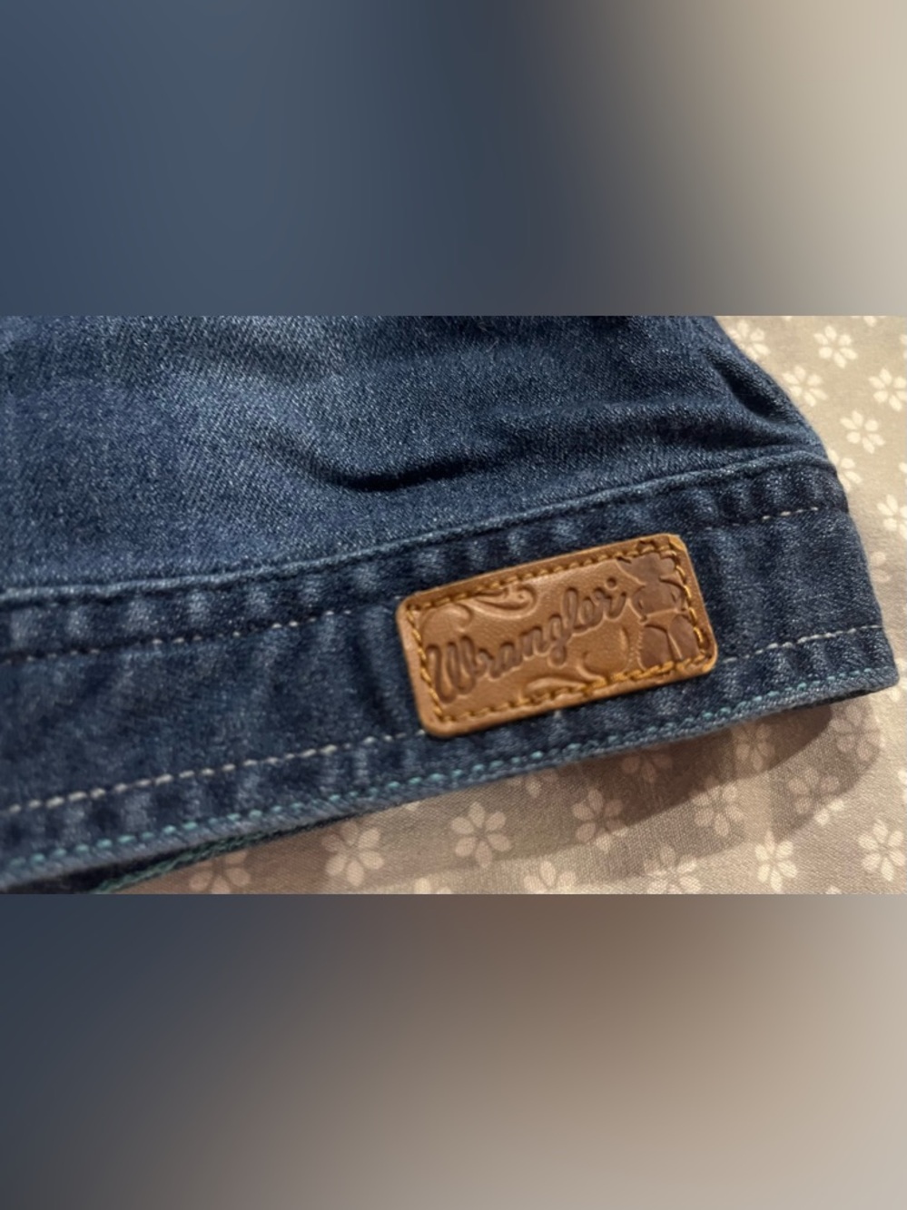 Baby Wrangler Denim Jacket Turquoise Stitching Sparkly Buttons size 0-3 - Picture 5 of 6